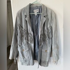 Pale blue genuine leather fringe coat size L